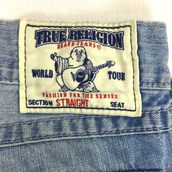 True Religion Men's Flap Pocket Light Wash Straight Leg Blue Jeans Size 38 - Picture 9 of 12